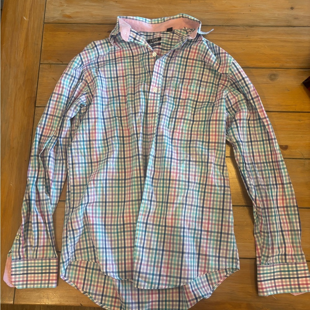 Izod Multicolor Plaid Button-Down Shirt - Pink, Blue & Green